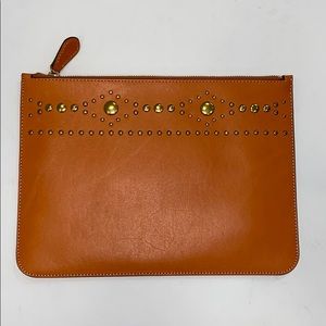 Frye orange leather harness stud pouch